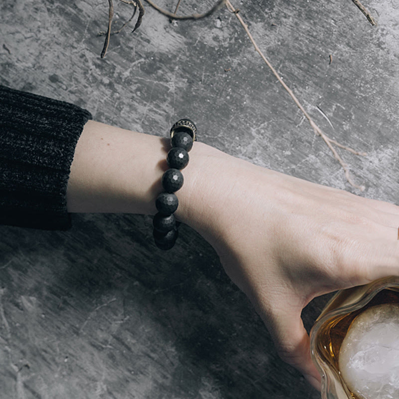 Matte Frosting Black Onyx with Cylindrical Copper and Brass Beaded Bracelet