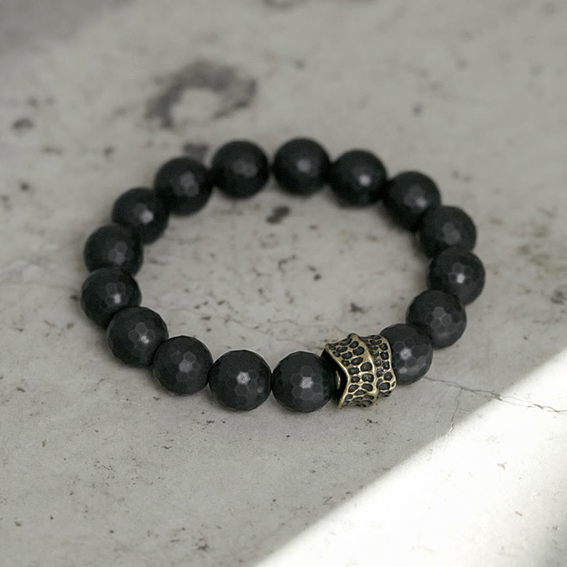 Matte Frosting Black Onyx with Cylindrical Copper and Brass Beaded Bracelet