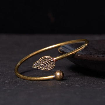 Leaf Bead Copper Brass Luck Wealth cuff Bracelet Bangle