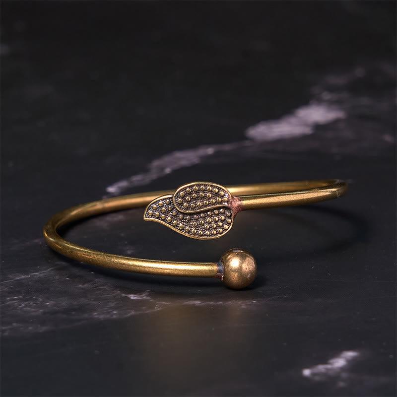 Leaf Bead Copper Brass Luck Wealth cuff Bracelet Bangle