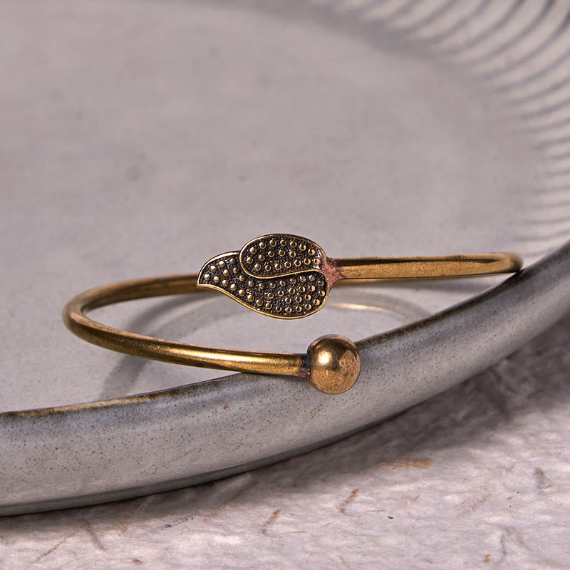 Leaf Bead Copper Brass Luck Wealth cuff Bracelet Bangle