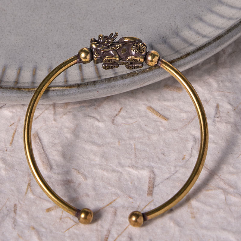 Pi Xiu Carrying Compass Fu Character Copper Brass Luck Wealth Bracelet Bangle