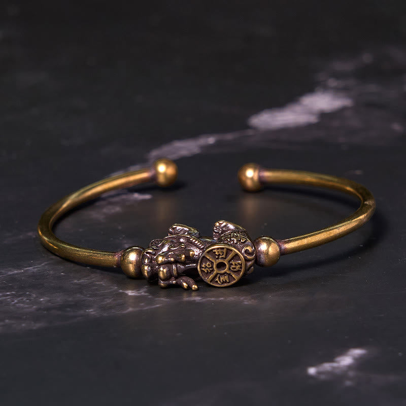Pi Xiu Carrying Compass Fu Character Copper Brass Luck Wealth Bracelet Bangle