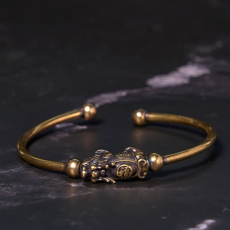 Pi Xiu Carrying Compass Fu Character Copper Brass Luck Wealth Bracelet Bangle