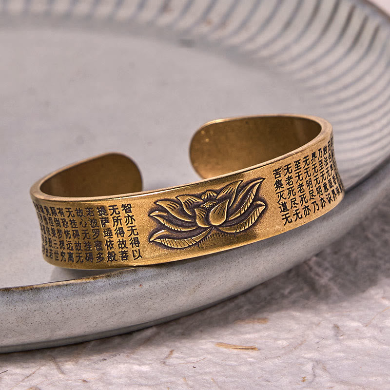 Heart Sutra Lotus Flower Copper Brass Peace Cuff Bracelet Bangle