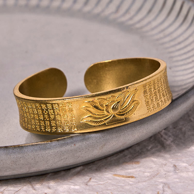 Heart Sutra Lotus Flower Copper Brass Peace Cuff Bracelet Bangle