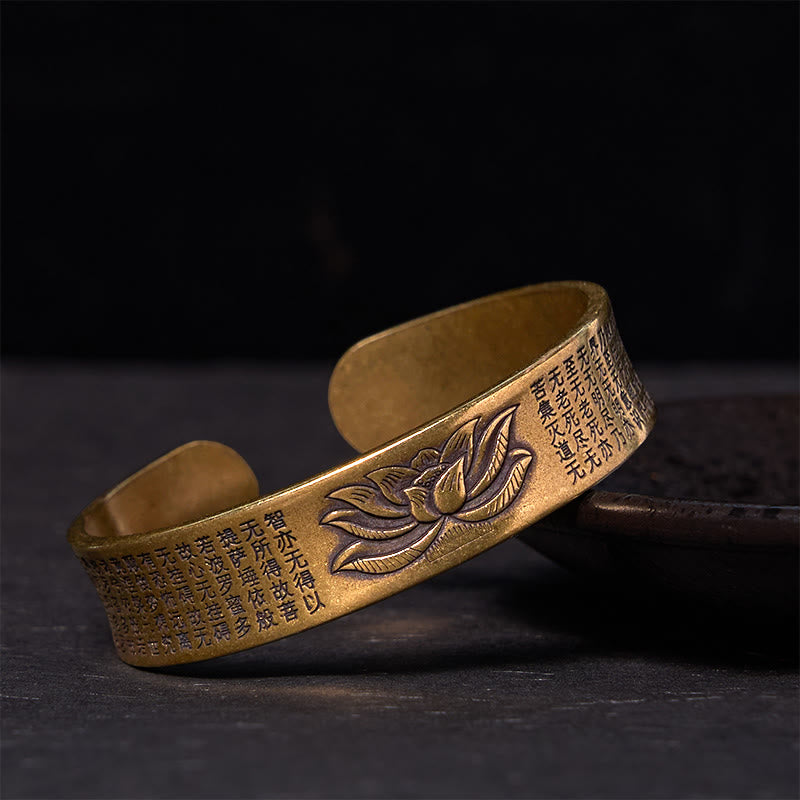 Heart Sutra Lotus Flower Copper Brass Peace Cuff Bracelet Bangle