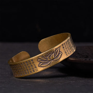 Heart Sutra Lotus Flower Copper Brass Peace Cuff Bracelet Bangle