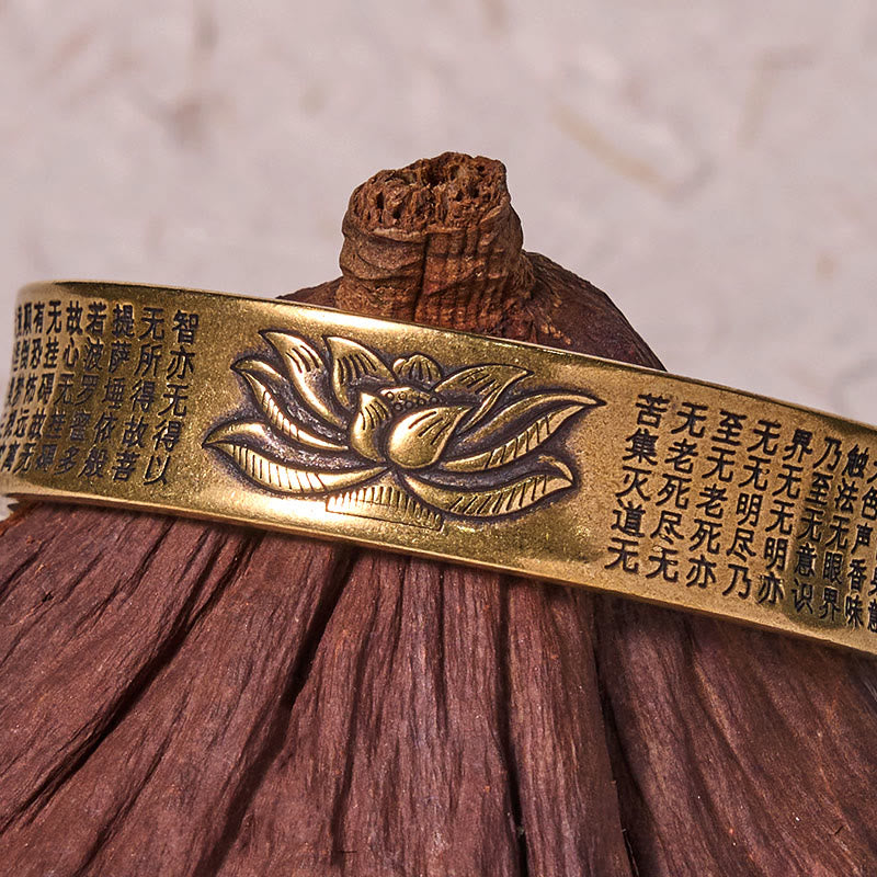 Heart Sutra Lotus Flower Copper Brass Peace Cuff Bracelet Bangle
