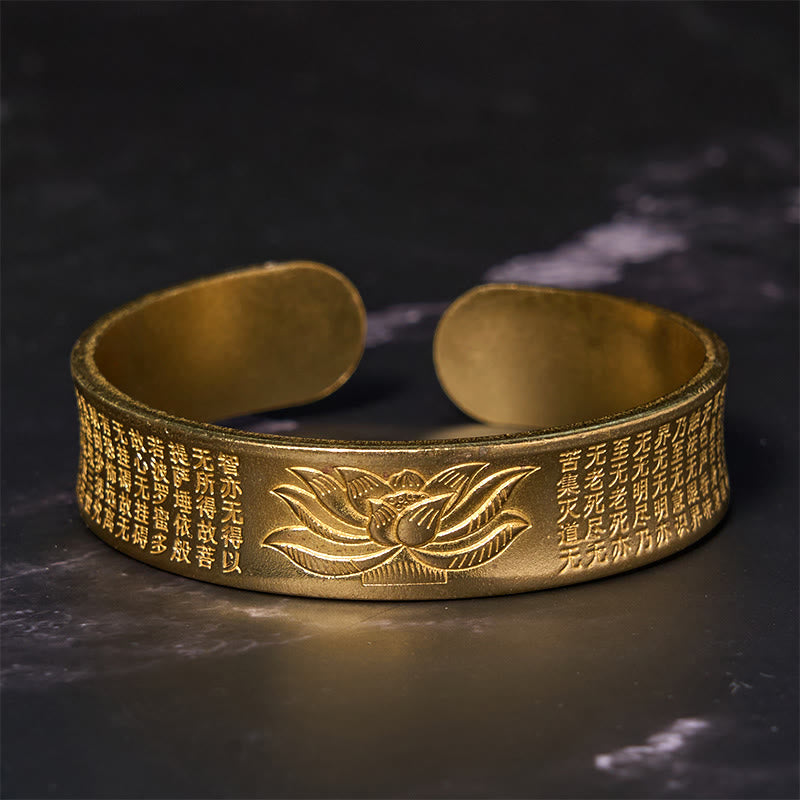 Heart Sutra Lotus Flower Copper Brass Peace Cuff Bracelet Bangle