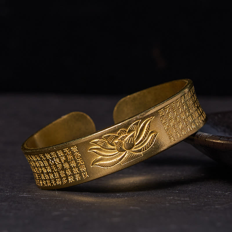 Heart Sutra Lotus Flower Copper Brass Peace Cuff Bracelet Bangle
