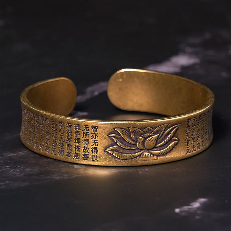 Heart Sutra Lotus Flower Copper Brass Peace Cuff Bracelet Bangle