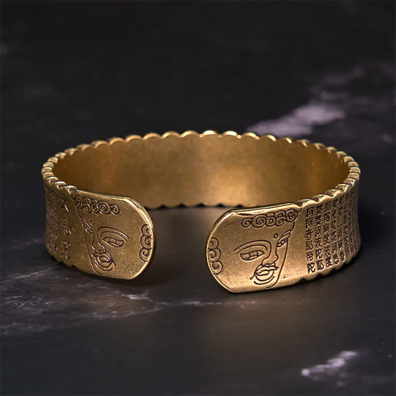 Heart Sutra Lotus Flower Copper Brass Peace Enlightenment Cuff Bracelet Bangle