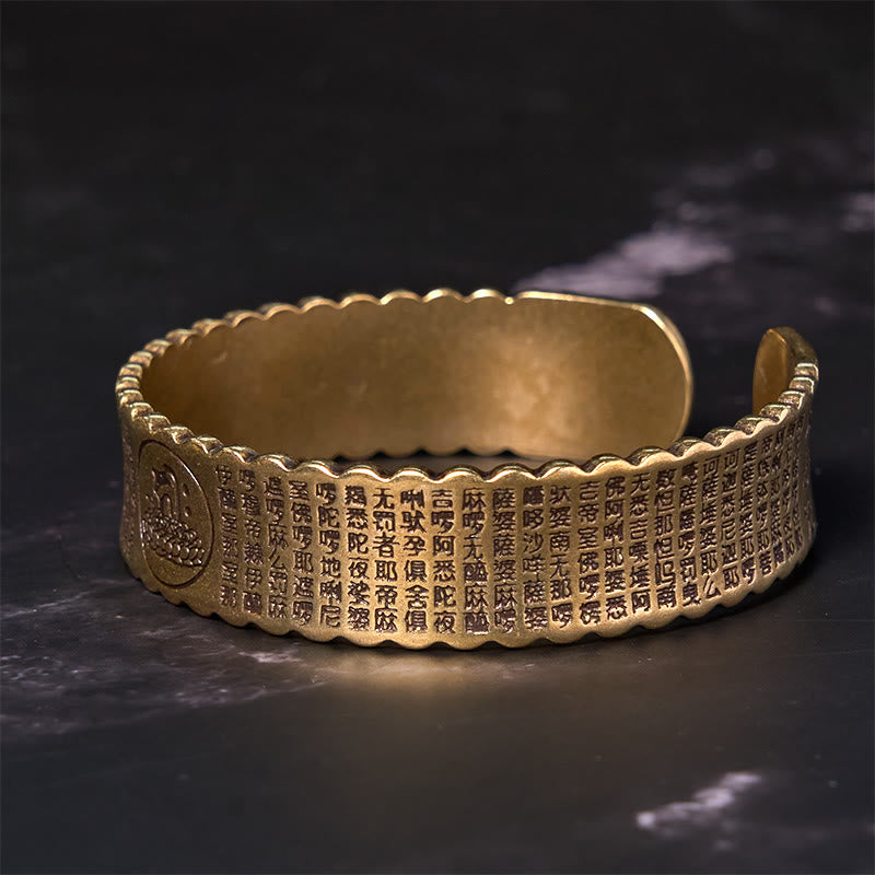 Heart Sutra Lotus Flower Copper Brass Peace Enlightenment Cuff Bracelet Bangle