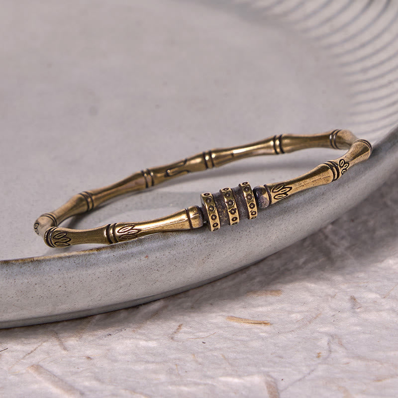 Bamboo Lotus Flower Copper Brass Peace Bracelet Bangle