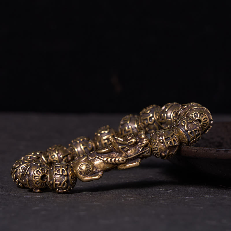 Pi Xiu Carrying Fu Character Six True Words 'om Mani Padme Hum' Copper Brass Beads Wealth Bracelet Bangle