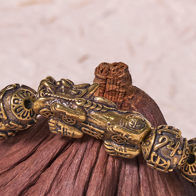 Pi Xiu Carrying Fu Character Six True Words 'om Mani Padme Hum' Copper Brass Beads Wealth Bracelet Bangle
