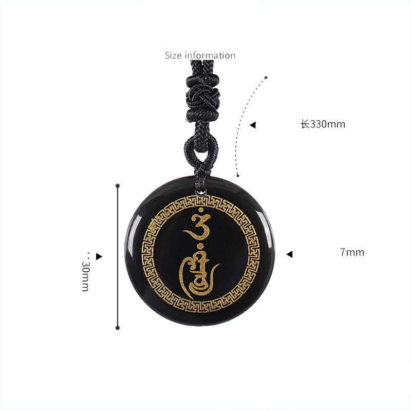 Swastika Pattern Vajra Protection Mantra Natural Various Crystal Black Obsidian Purification Necklace Pendant