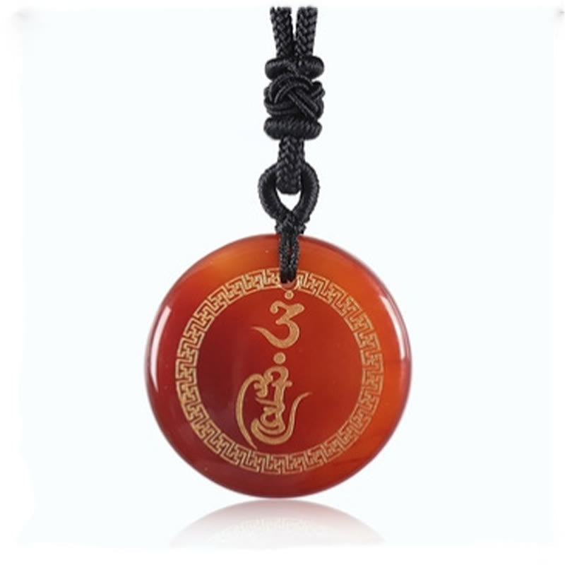 Swastika Pattern Vajra Protection Mantra Natural Various Crystal Black Obsidian Purification Necklace Pendant