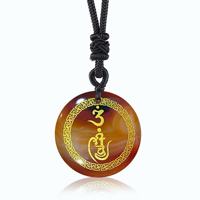 Swastika Pattern Vajra Protection Mantra Natural Various Crystal Black Obsidian Purification Necklace Pendant