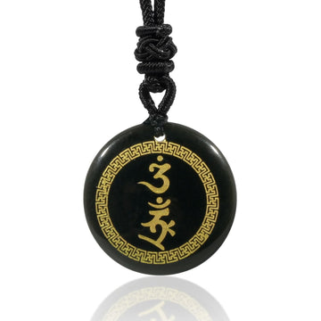Surrounding Swastika Pattern Vajra Protection Mantra Natural Various Crystal Black Obsidian Fulfilment Necklace Pendant