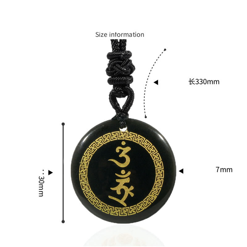 Surrounding Swastika Pattern Vajra Protection Mantra Natural Various Crystal Black Obsidian Fulfilment Necklace Pendant