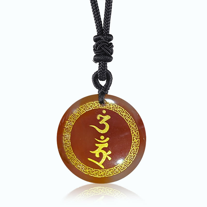 Surrounding Swastika Pattern Vajra Protection Mantra Natural Various Crystal Black Obsidian Fulfilment Necklace Pendant