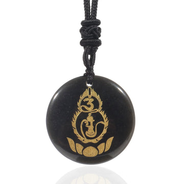Gourd Lotus Pedestal Pattern Vajra Protection Mantra Natural Various Crystal Black Obsidian Fulfilment Necklace Pendant