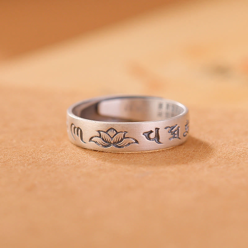 999 Sterling Silver Om Mani Padme Hum Lotus Adjustable Enlightenment Ring