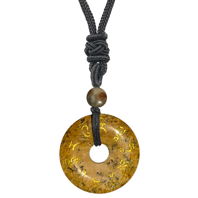 Hand-Carved Green Tara Mantra Natural Gemstone Ping An Kou Pendant Necklace