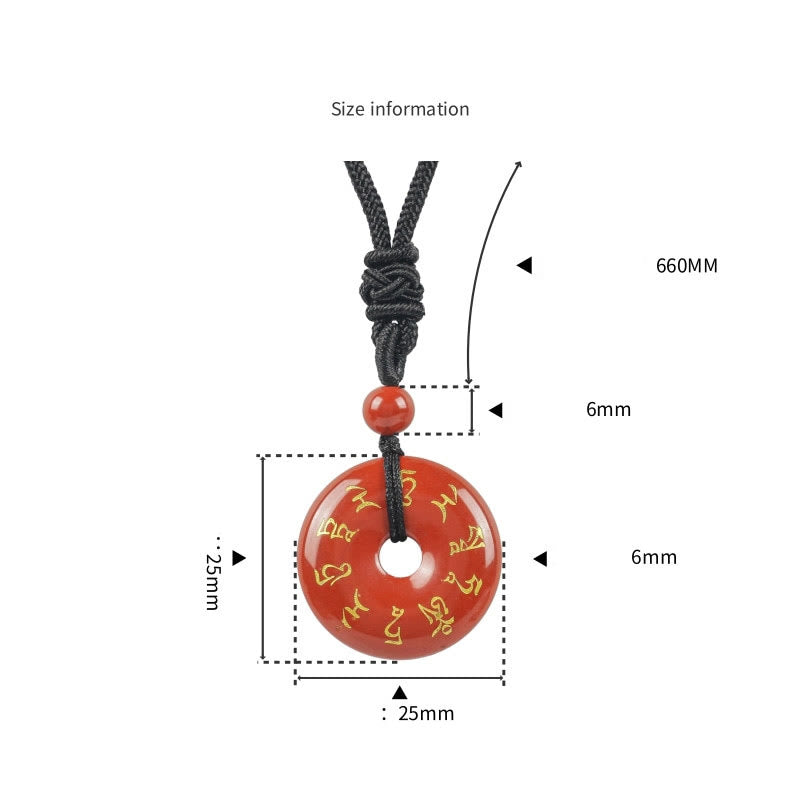 Hand-Carved Green Tara Mantra Natural Gemstone Ping An Kou Pendant Necklace