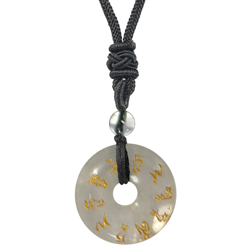 Hand-Carved Green Tara Mantra Natural Gemstone Ping An Kou Pendant Necklace