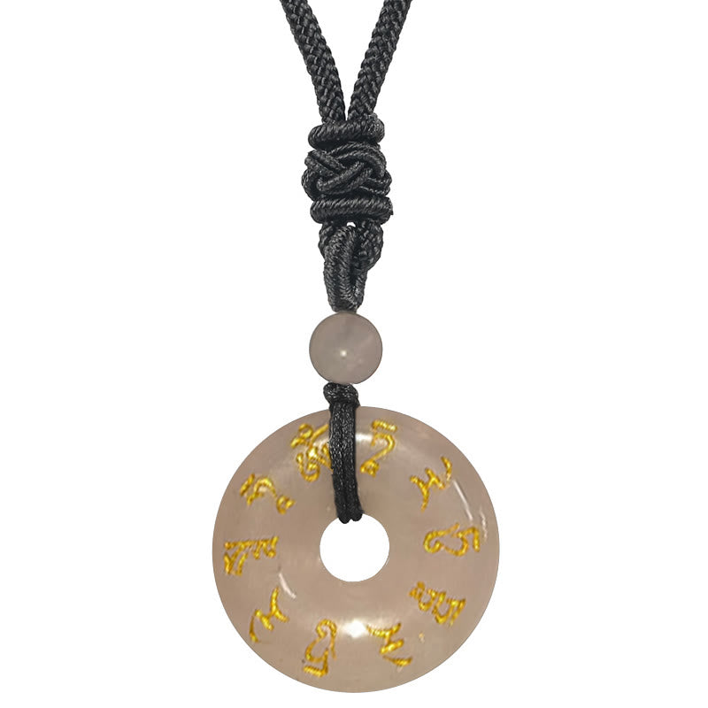Hand-Carved Green Tara Mantra Natural Gemstone Ping An Kou Pendant Necklace
