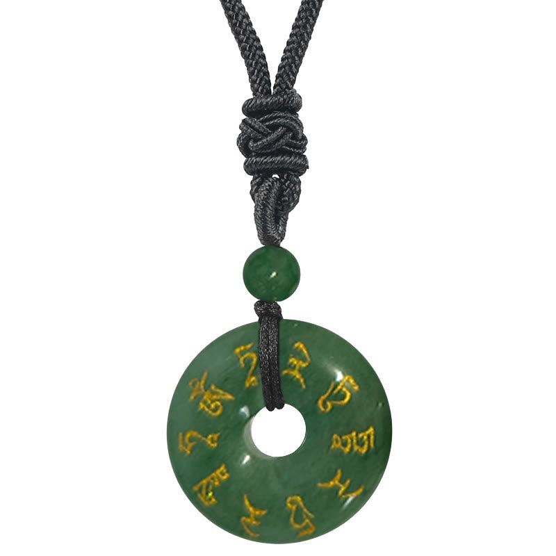 Hand-Carved Green Tara Mantra Natural Gemstone Ping An Kou Pendant Necklace