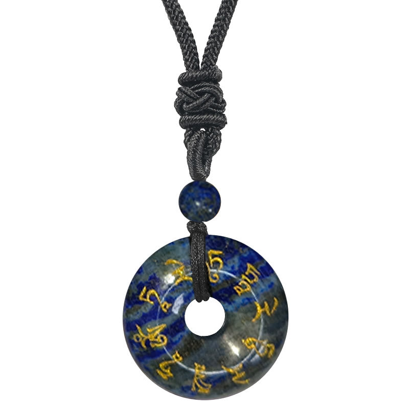 Hand-Carved Green Tara Mantra Natural Gemstone Ping An Kou Pendant Necklace