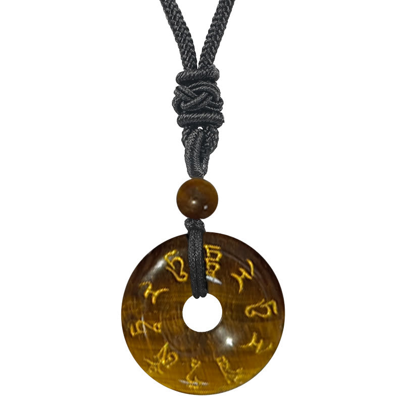 Hand-Carved Green Tara Mantra Natural Gemstone Ping An Kou Pendant Necklace