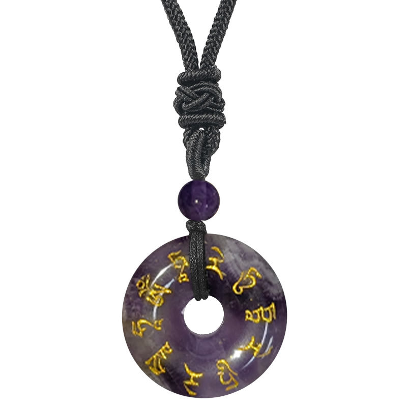 Hand-Carved Green Tara Mantra Natural Gemstone Ping An Kou Pendant Necklace