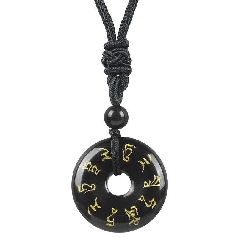 Hand-Carved Green Tara Mantra Natural Gemstone Ping An Kou Pendant Necklace