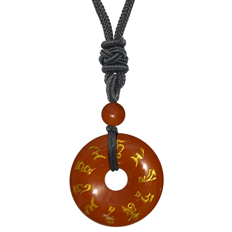 Hand-Carved Green Tara Mantra Natural Gemstone Ping An Kou Pendant Necklace