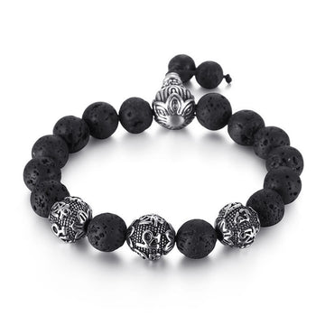 Lava Rock Om Mani Padme Hum Mantra Engraved Beaded Bracelet