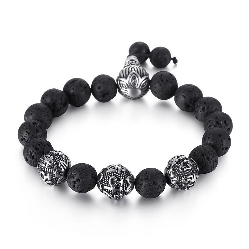 Titanium Steel Om Mani Padme Hum Mantra Engraved Natural Gemstone Beaded Bracelet