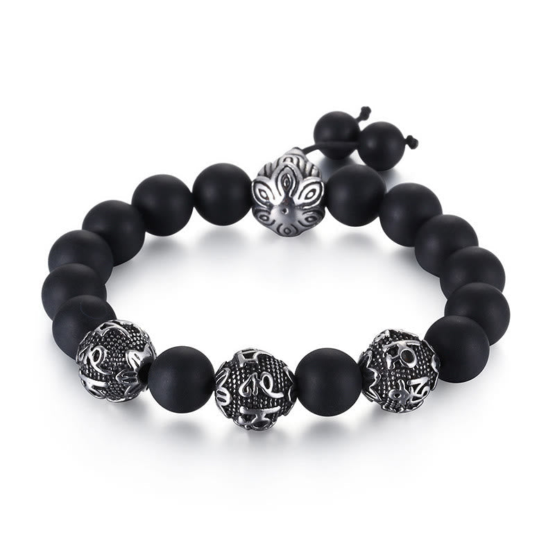 Titanium Steel Om Mani Padme Hum Mantra Engraved Natural Gemstone Beaded Bracelet