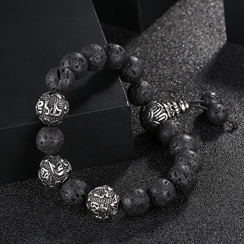 Titanium Steel Om Mani Padme Hum Mantra Engraved Natural Gemstone Beaded Bracelet
