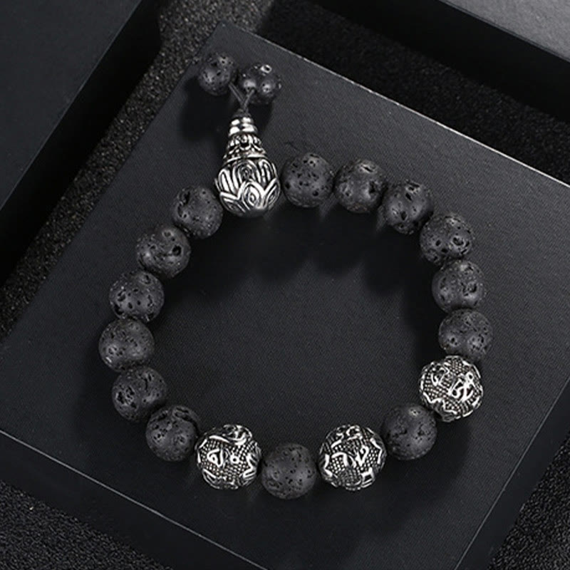 Titanium Steel Om Mani Padme Hum Mantra Engraved Natural Gemstone Beaded Bracelet