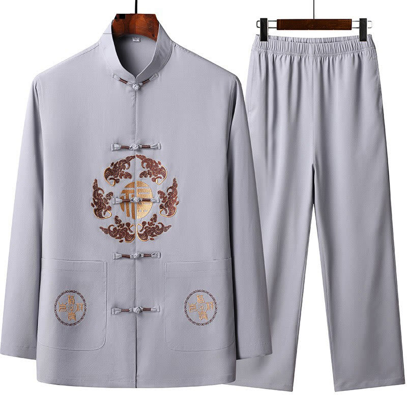 Chinese New Year Embroidered Fu Tang Suit Hanfu Long Sleeve Top Pants Clothing Men's Set