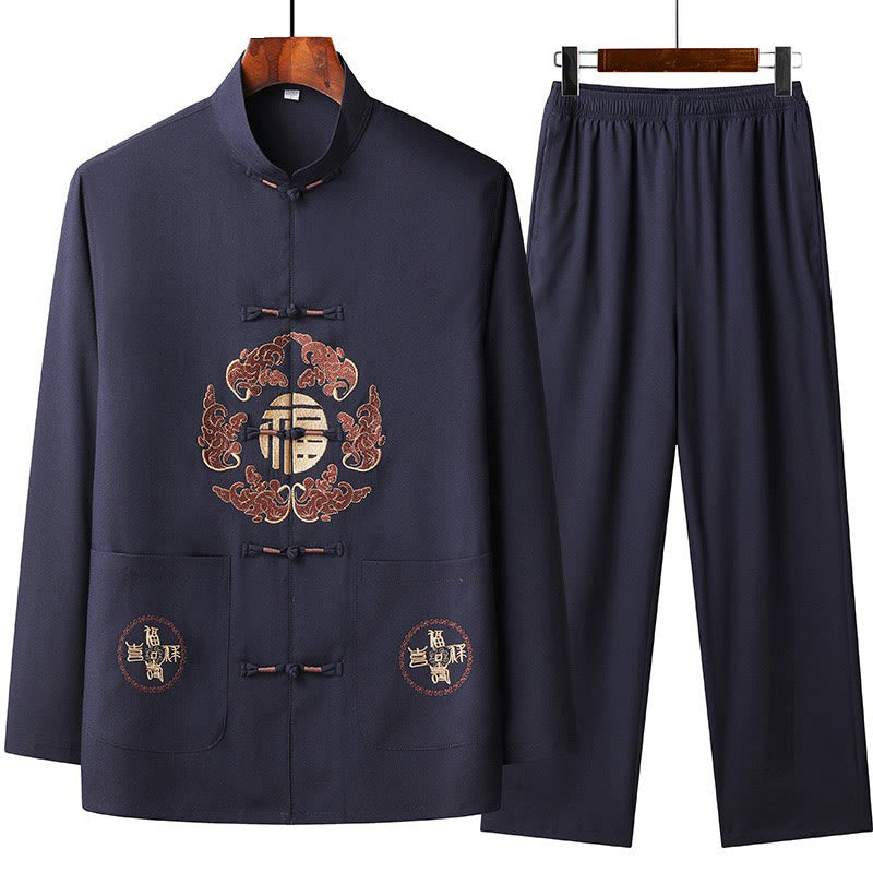 Chinese New Year Embroidered Fu Tang Suit Hanfu Long Sleeve Top Pants Clothing Men's Set