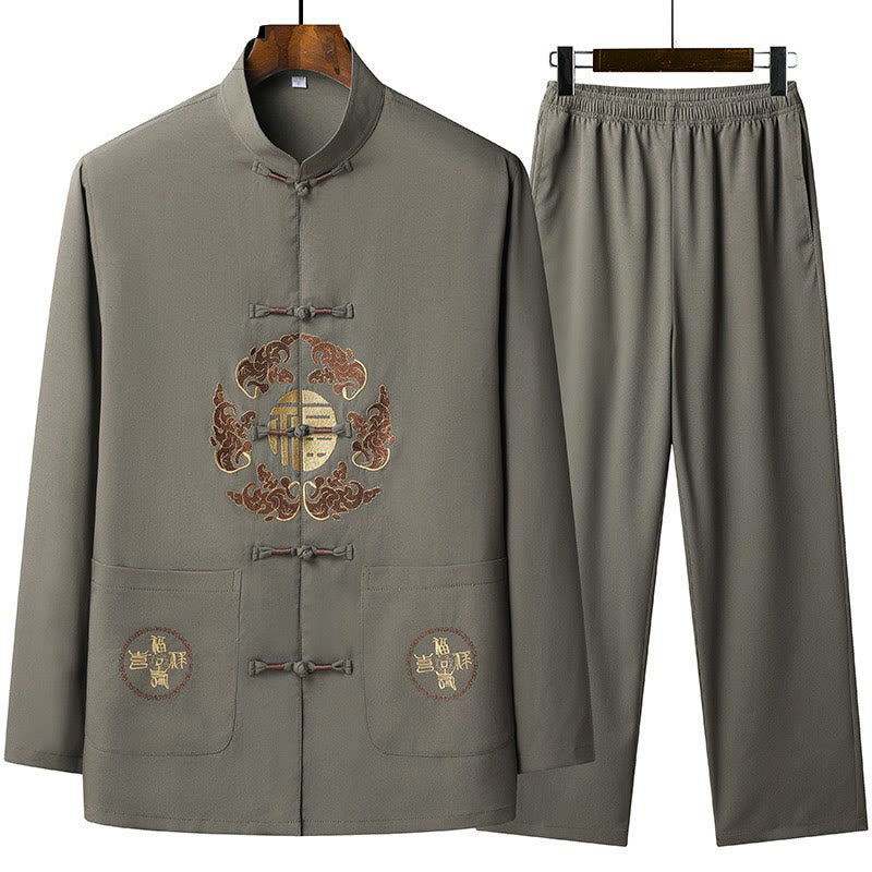 Chinese New Year Embroidered Fu Tang Suit Hanfu Long Sleeve Top Pants Clothing Men's Set