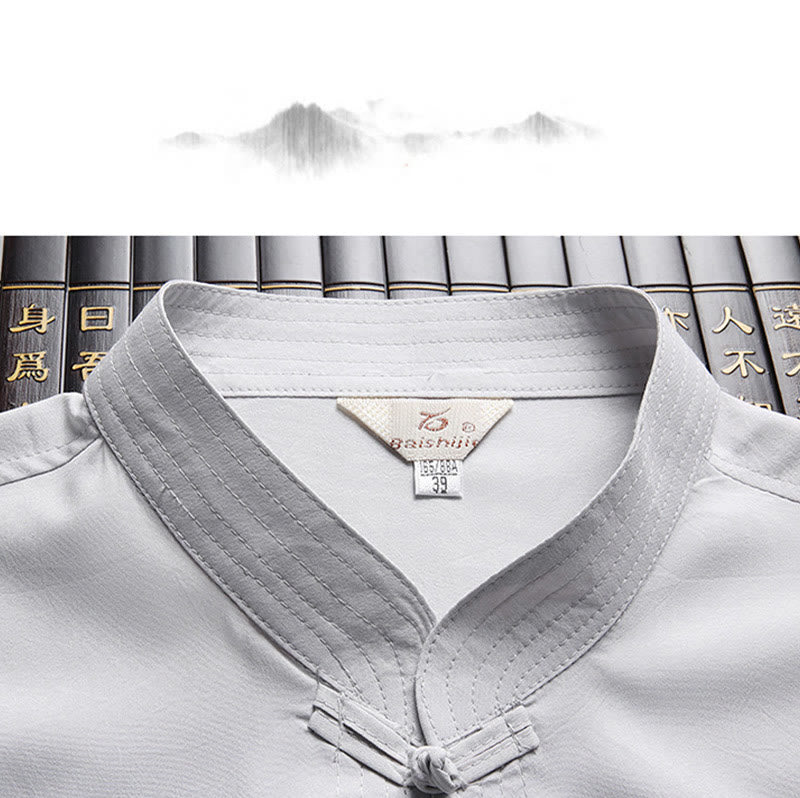Chinese New Year Embroidered Dragon Frog-button Tang Suit Hanfu Traditional Uniform Long Sleeve Top Pants Clothing Men's Set
