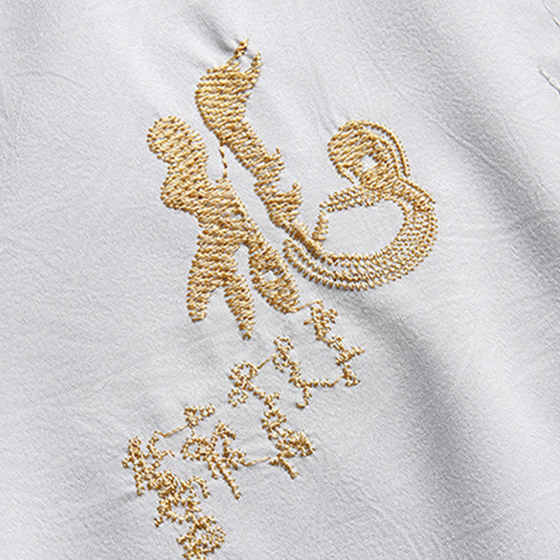 Chinese New Year Embroidered Dragon Frog-button Tang Suit Hanfu Traditional Uniform Long Sleeve Top Pants Clothing Men's Set