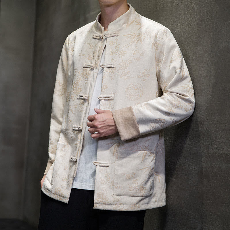 Tactile Cotton Stand Collar Frog Button Meditation Jacket Shirt